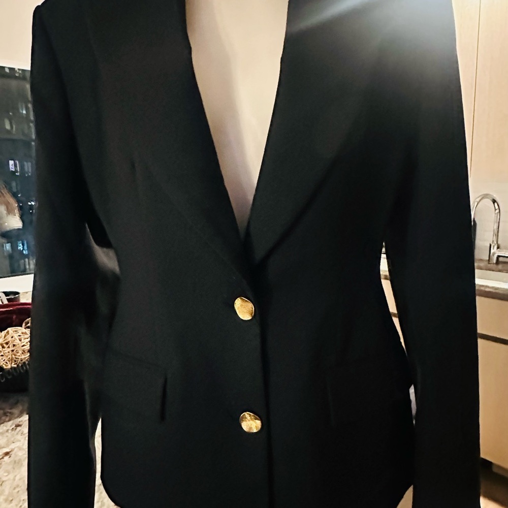 Elegant Black Blazer with Gold Buttons, should pads.